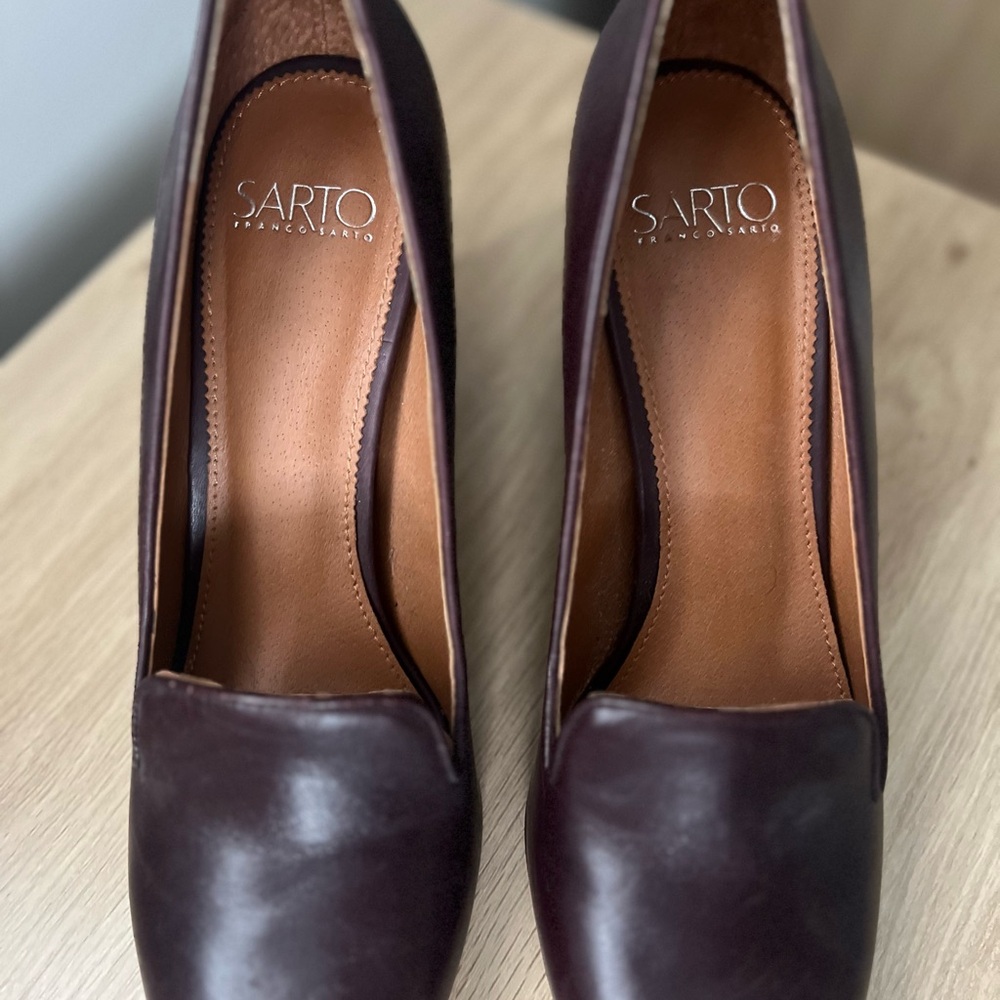 Burgundy Leather Block Heels - Picture 6 of 8